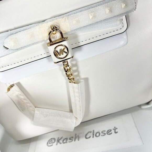 Michael Kors satchel hamilton legacy studded leather belted purse Optic White - Picture 10 of 12